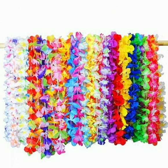 Hestya 50 Pieces Hawaiian Flower Leis Floral Necklace Leis Vibrant Colors Assortment for Beach Theme Party Supplies Decorations Favors Ornaments 